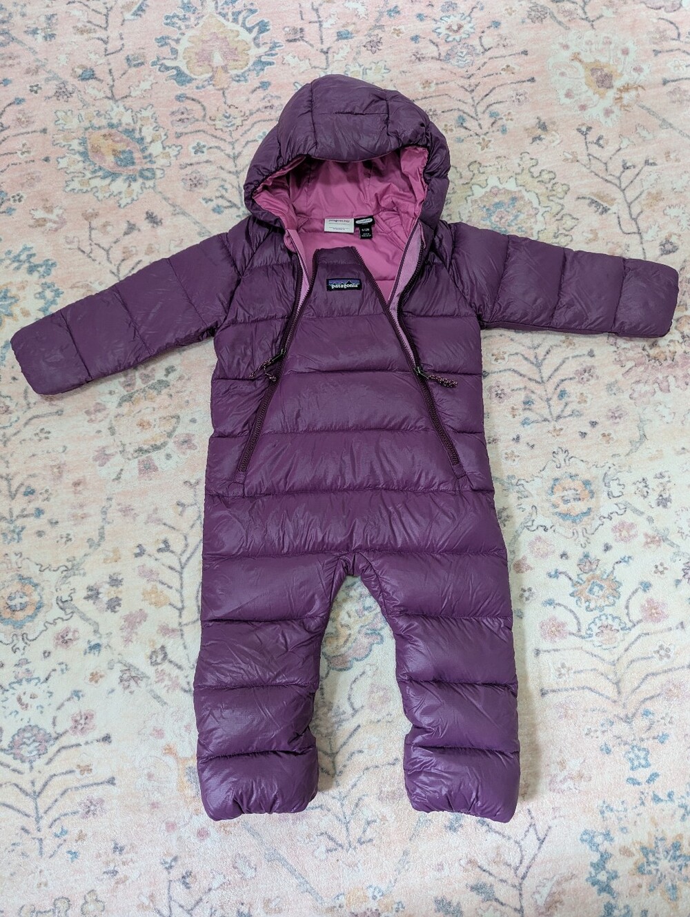 Patagonia Kids Purple Hooded Down One-Piece Bunting